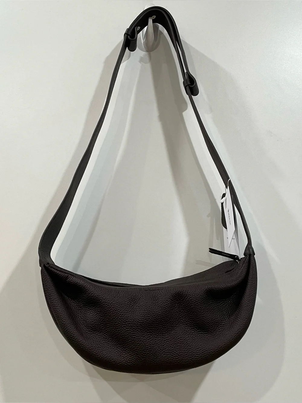Leather Crescent Shoulder Bag in Dark Brown - Donnain